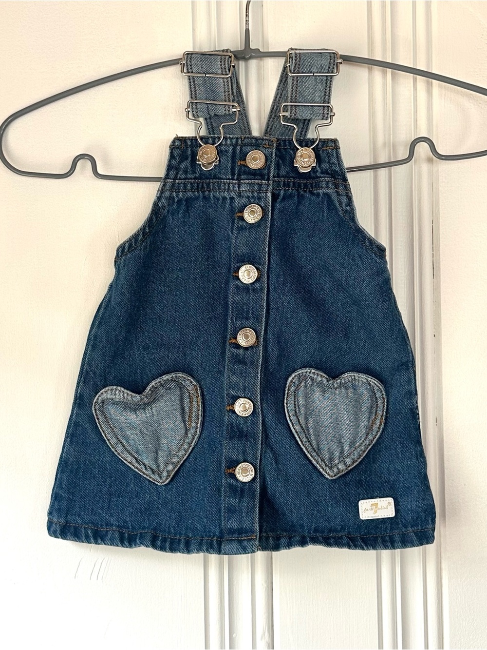 7 For All Mankind Girl’s 12M Blue Denim Overall Dress with Heart Pockets